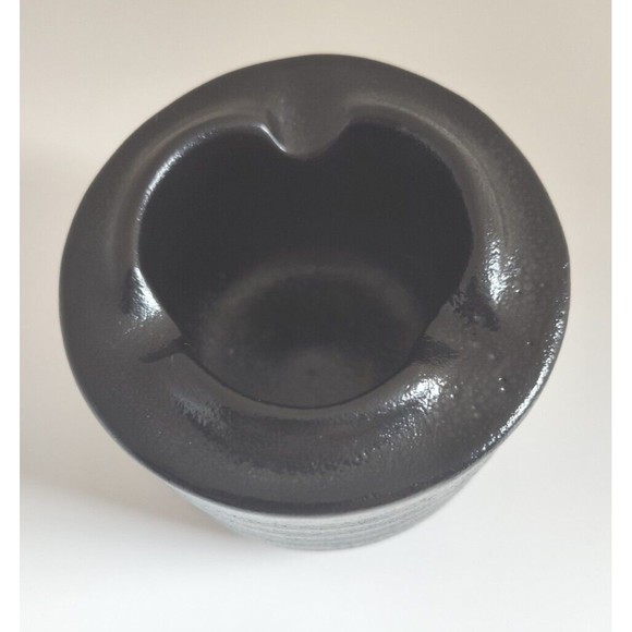 VINTAGE BLACK & GOLD JAPANESE TEMPLE W/ CHERRY BLOSSOM TREES CERAMIC ASHTRAY 3in - Picture 5 of 7